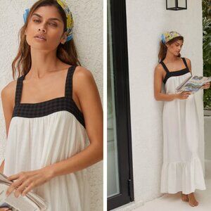 By Anthropologie Square Neck Babydoll Ruffle Hem Dress Size L